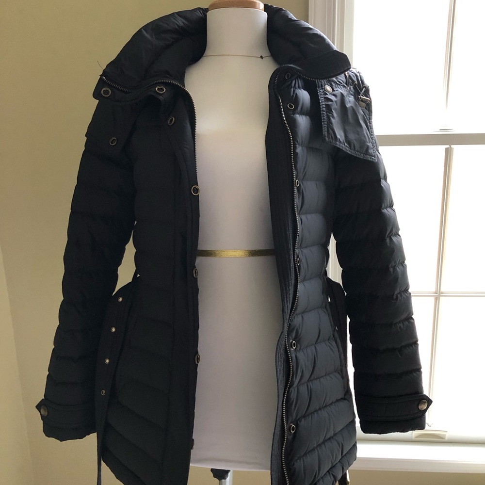 Burberry Brit Hooded Belted Black Puffer Coat